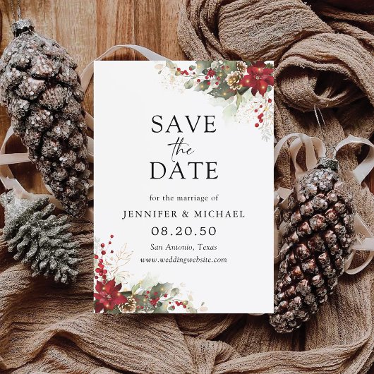 Christmas Red Poinsettia Save the Date