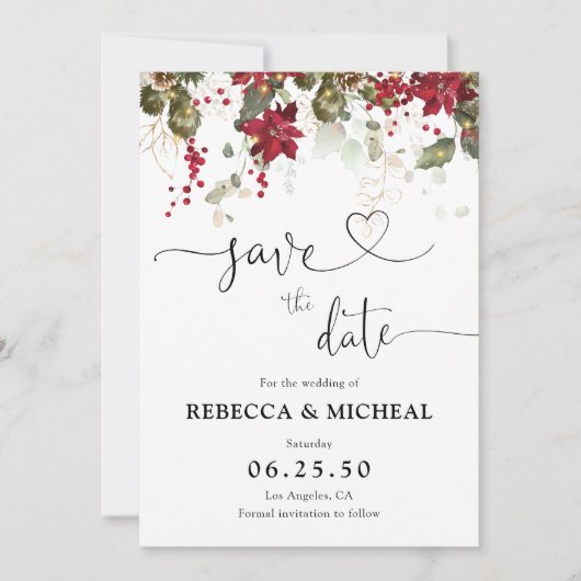 Christmas Red Poinsettia Save the Date (Vorderseite)