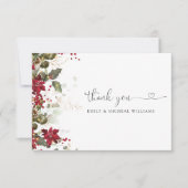 Christmas Red Poinsettia Wedding Flat Dankeskarte (Vorderseite)