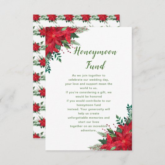 Christmas Red Poinsettia Wedding Honeymoon Fund Begleitkarte (Vorne/Hinten)