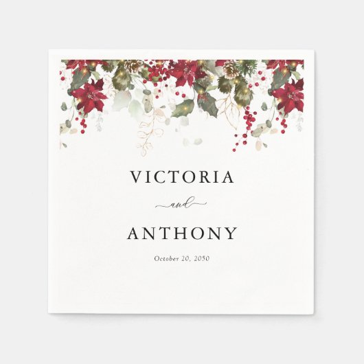 Christmas Red Poinsettia Wedding Napkins Serviette (Vorderseite)