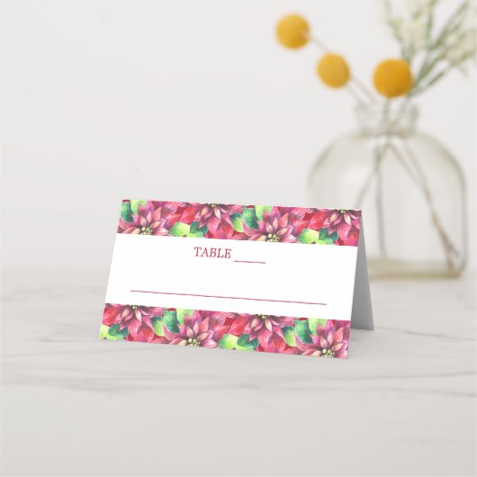 Christmas Red Poinsettia Wedding Platzkarte (Vorderseite)