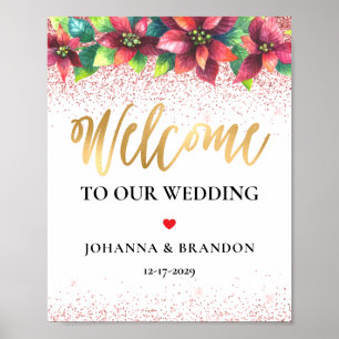 Christmas Red Poinsettia Wedding Poster