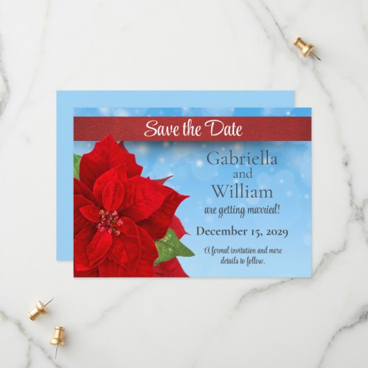Christmas Red Poinsettia Wedding Save The Date (Vorderseite/Rückseite Beispiel)