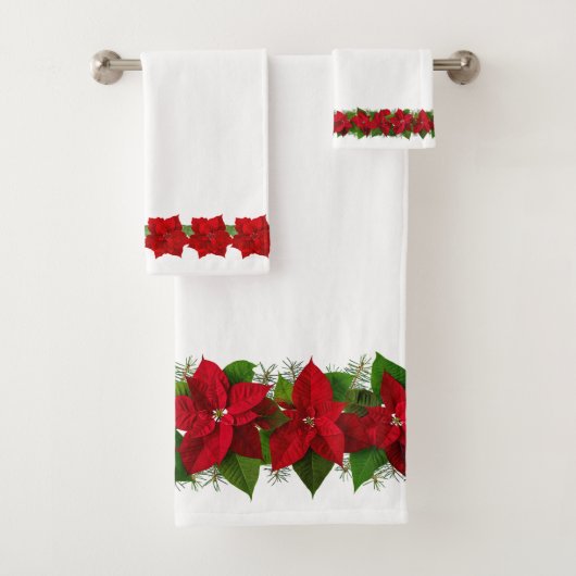 Christmas Red Poinsettias auf Beautiful White Badhandtuch Set (Insitu)