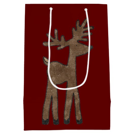 Christmas Red Reindeer Mittlere Geschenktüte (Rückseite)