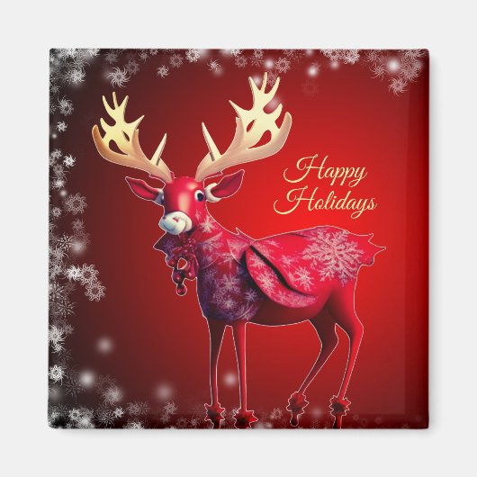 Christmas Red Reindeer Winter Holidays Magnet (Vorne)