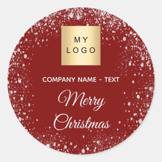 Christmas red silver glitter business logo runder aufkleber (Vorderseite)