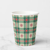 Christmas Red Snowflakes Green Checks Pattern Pappbecher (Rückseite)