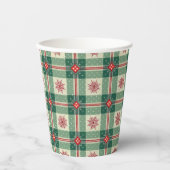 Christmas Red Snowflakes Green Checks Pattern Pappbecher (Vorderseite)