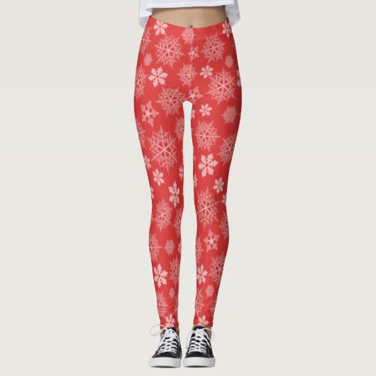 Christmas Red Snowflakes Holiday Cute Pattern Leggings (Vorderseite)