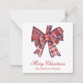 Christmas Red Tartan Kariert Bow Enclosure Mitteilungskarte (Vorderseite)