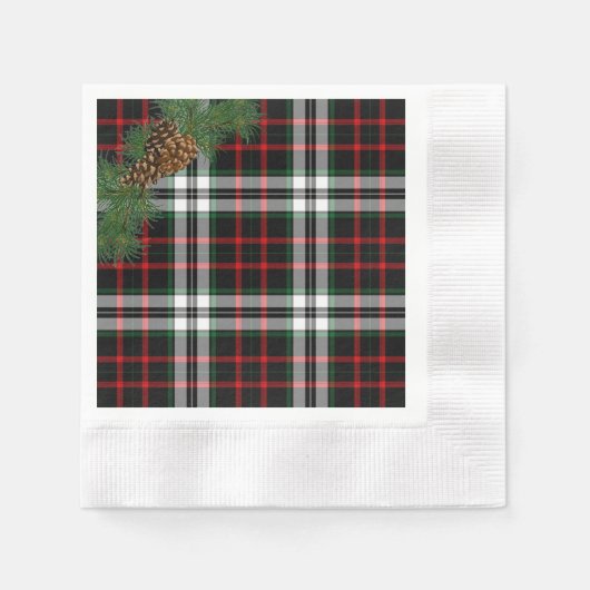 Christmas Red Tartan Kariert Pine Cones Serviette (Vorderseite)
