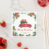 Christmas Red Truck Holly Berry Wreath Wasserfarbe Serviette (Beispiel)