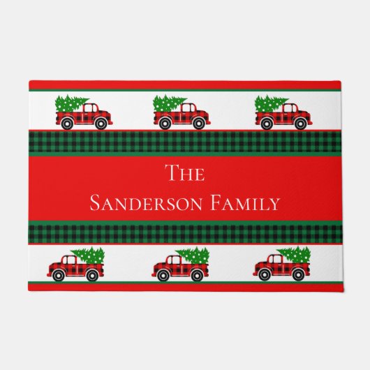 Christmas Red Truck Koch Green Buffalo Kariert Fußmatte (Vorderseite)