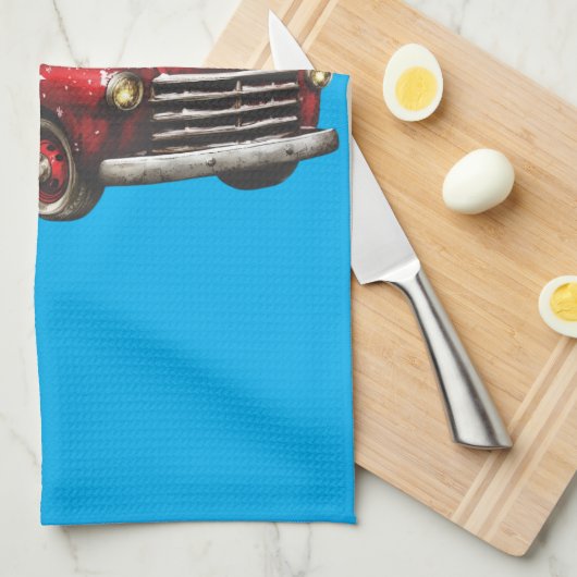 christmas, red, truck, vintage, geschirrtuch (Viertel Falte)