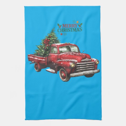 christmas, red, truck, vintage, geschirrtuch (Vertikal)
