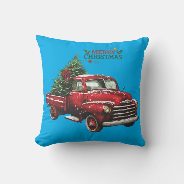 christmas, red, truck, vintage, kissen (Vorderseite)