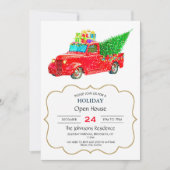 Christmas red truck with a Christmas tree and gift Einladung (Vorderseite)