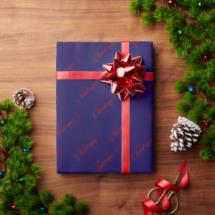 Christmas Red Typografy Pattern Blue Geschenkpapier