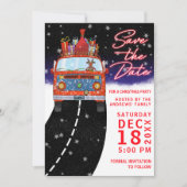 Christmas Red Van Reindeer präsentiert Snowy Party Save The Date (Vorderseite)