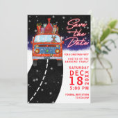 Christmas Red Van Reindeer präsentiert Snowy Party Save The Date (Stehend Vorderseite)