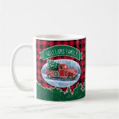 Christmas Red Vintag Truck Buffalo Karierter Name Kaffeetasse (Links)