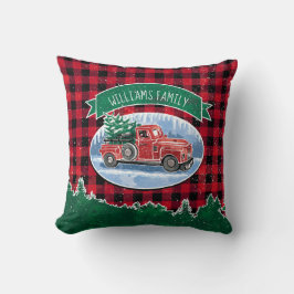 Christmas Red Vintag Truck Buffalo Karierter Name Kissen