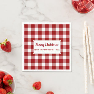 Christmas Red White Buffalo Karo Name Party Serviette