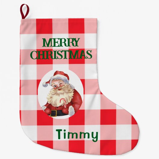 Christmas Red White Check  Großer Weihnachtsstrumpf (Vorderseite)