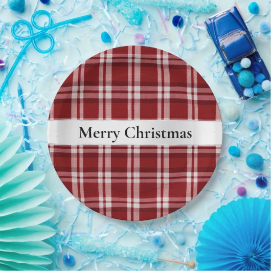 Christmas Red White Kariert Pappteller (Party)