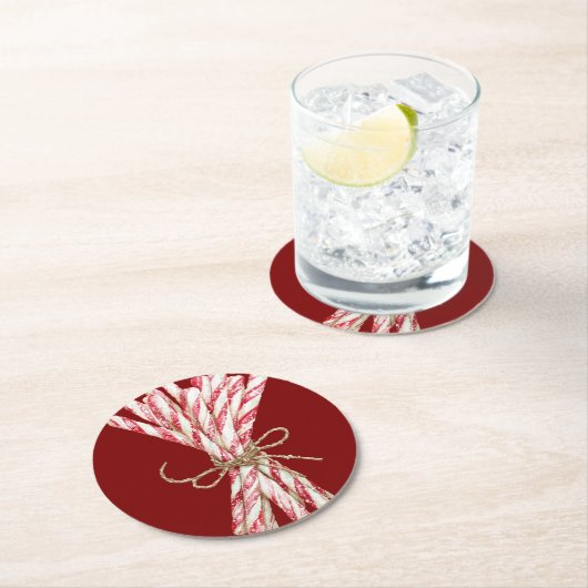 Christmas Red White Peppermint Runder Pappuntersetzer (Vor Ort)