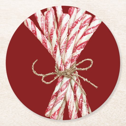 Christmas Red White Peppermint Runder Pappuntersetzer (Vorderseite)