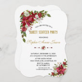 Christmas Red White Poinsettia 16 . Geburtstag Par Einladung (Vorne/Hinten)
