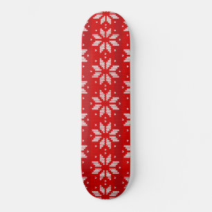 Christmas Red White Winter Holiday Knit Snowflakes Skateboard
