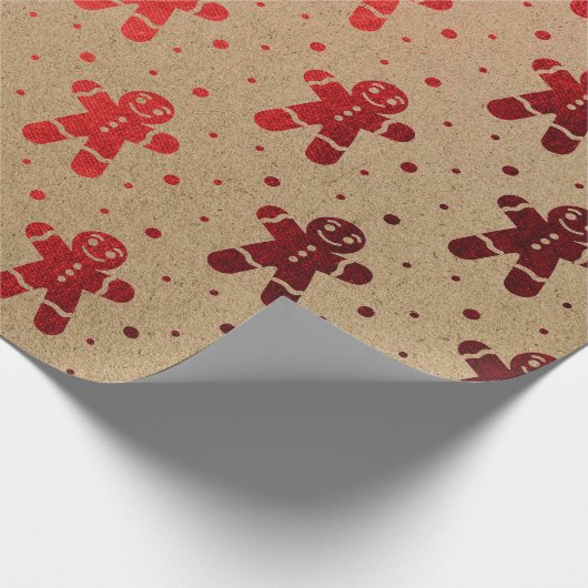 Christmas Red Wine Gingerbread Man Kraft Geschenkpapier (Ecke)