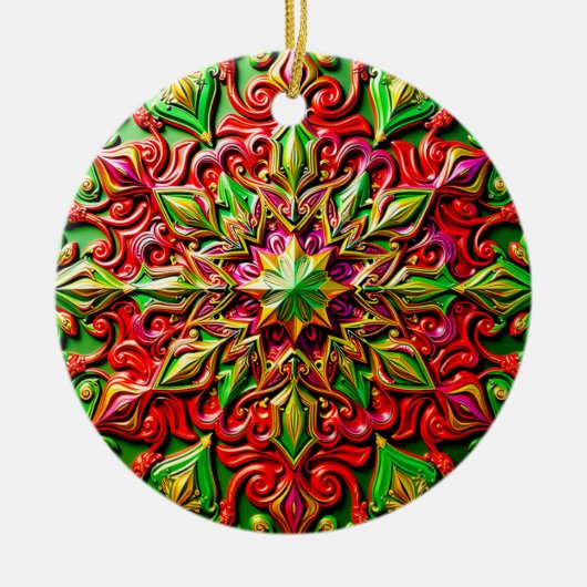 CHRISTMAS Red Yellow Green 3D Star ~ Keramik Ornament (Vorne)