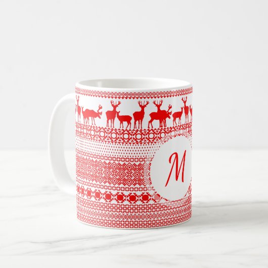 Christmas Rein Deer Lapland Pattern Monogram Tasse (Vorderseite Links)