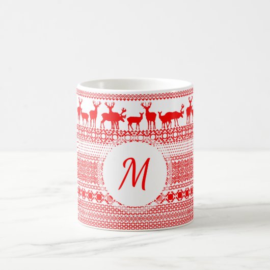 Christmas Rein Deer Lapland Pattern Monogram Tasse (Mittel)