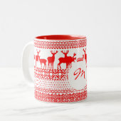 Christmas Rein Deer Lapland Pattern Monogramm Tass Zweifarbige Tasse (Vorderseite Links)