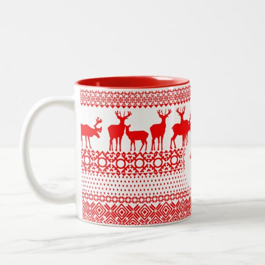 Christmas Rein Deer Lapland Pattern Monogramm Tass Zweifarbige Tasse (Links)