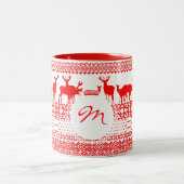 Christmas Rein Deer Lapland Pattern Monogramm Tass Zweifarbige Tasse (Mittel)