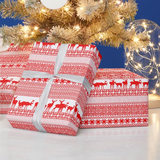 CHRISTMAS REIN DEER LAPLAND PATTERT IN red Wrappin Geschenkpapier (Feiertage)