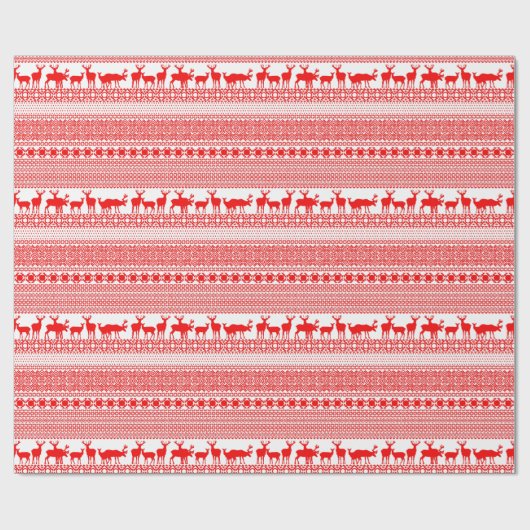 CHRISTMAS REIN DEER LAPLAND PATTERT IN red Wrappin Geschenkpapier (Flach)