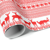 CHRISTMAS REIN DEER LAPLAND PATTERT IN red Wrappin Geschenkpapier (Rolleneckpunkt)
