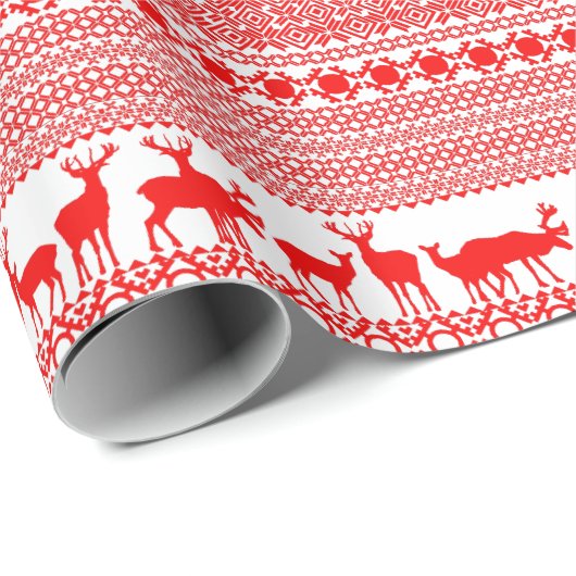 CHRISTMAS REIN DEER LAPLAND PATTERT IN red Wrappin Geschenkpapier (Rolleneckpunkt)