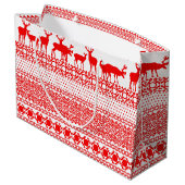 CHRISTMAS REIN DEER LAPLAND Red PATTERN Geschenkta Große Geschenktüte (Rückseite Schrägansicht)