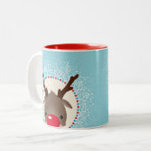CHRISTMAS REINDEE PEEKING rote Nase Rudolph blau Zweifarbige Tasse (Vorderseite Links)