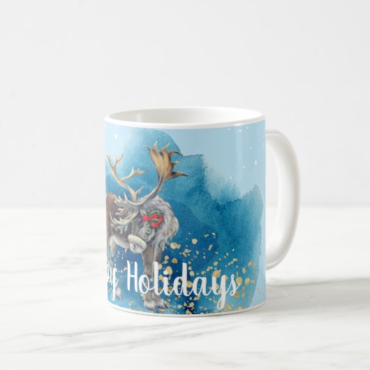 Christmas Reindeer Blue Splash Kaffeetasse (VorderseiteRechts)