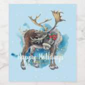 Christmas Reindeer Blue Splash Weinetikett (Einzelnes Label)